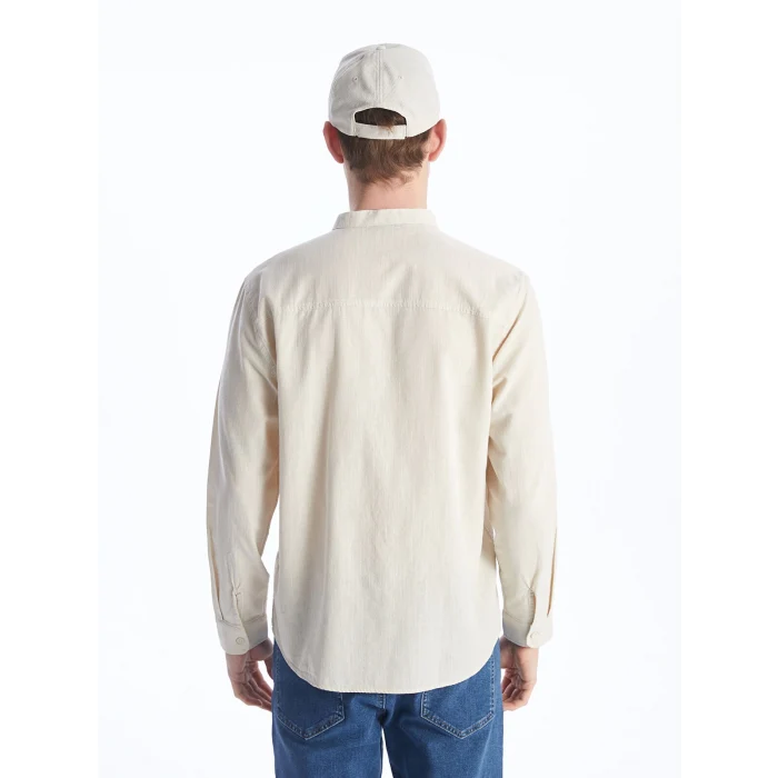 XSIDE Bej Regular Fit Uzun Kollu Keten Karışımlı Erkek Gömlek