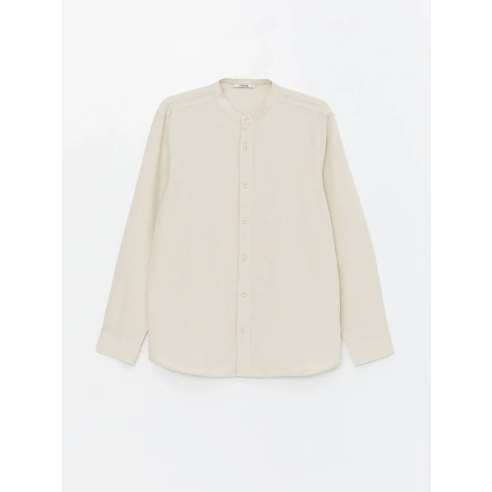 XSIDE Bej Regular Fit Uzun Kollu Keten Karışımlı Erkek Gömlek