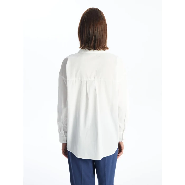 LCW Vision Beyaz Kendinden Desenli Uzun Kollu Oversize Kadın Gömlek