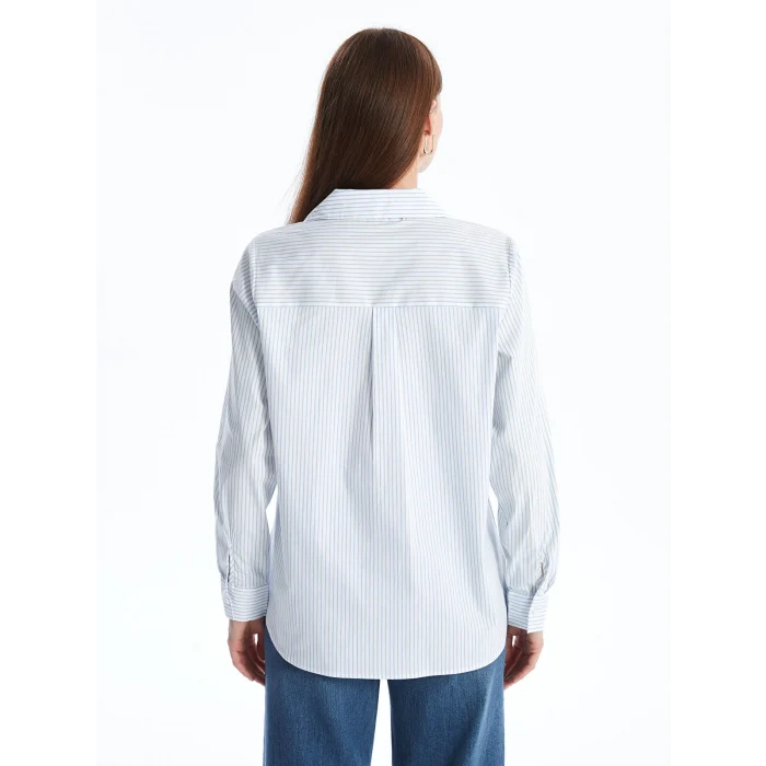 LCWAIKIKI Classic Mavi Çizgili Uzun Kollu Kadın Gömlek