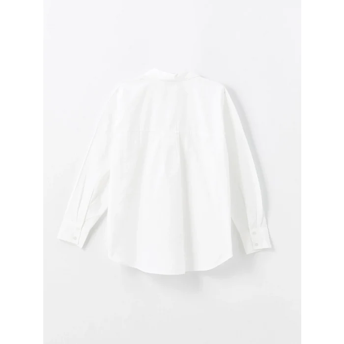 LCW Vision Beyaz Kendinden Desenli Uzun Kollu Oversize Kadın Gömlek