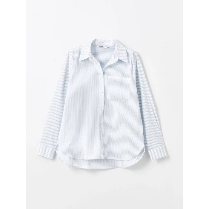 LCWAIKIKI Classic Mavi Çizgili Uzun Kollu Kadın Gömlek