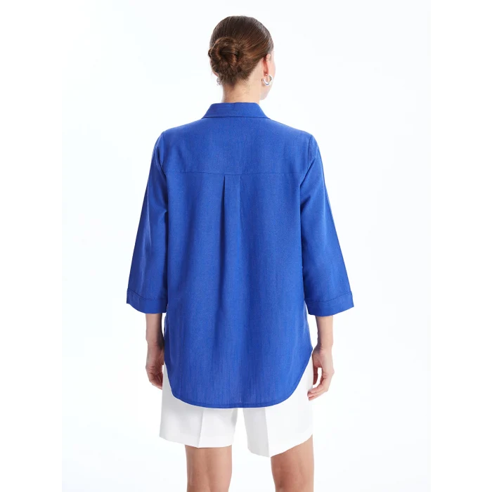 LCWAIKIKI Classic Mavi Düz Keten Görünümlü Kadın Gömlek