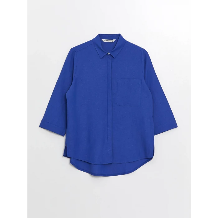 LCWAIKIKI Classic Mavi Düz Keten Görünümlü Kadın Gömlek