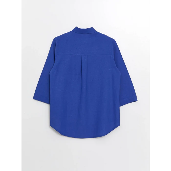 LCWAIKIKI Classic Mavi Düz Keten Görünümlü Kadın Gömlek