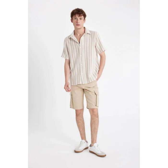 Defacto C5382 Bej Relax Fit Düz Paça Gabardin Kargo Bermuda Şort