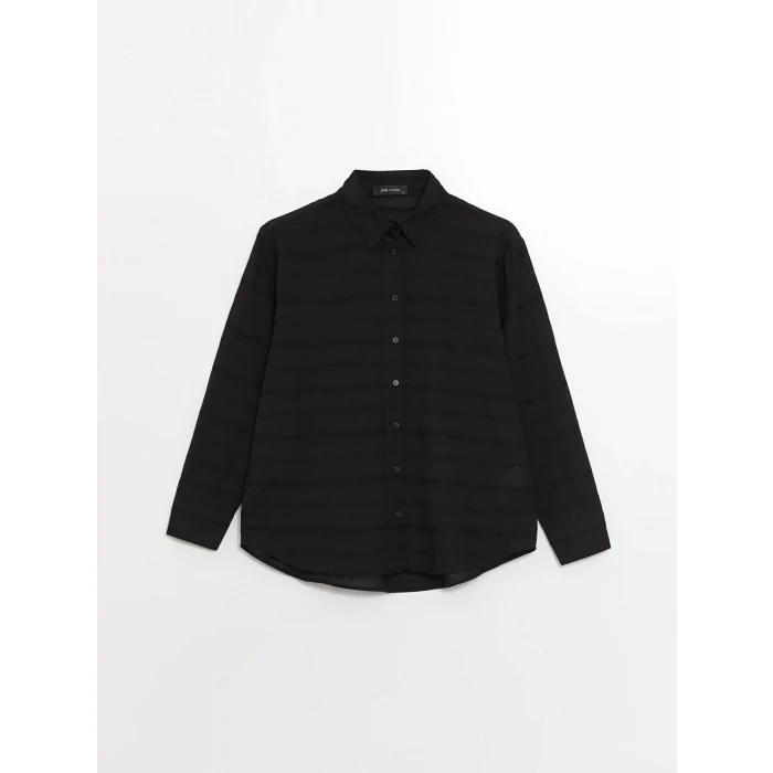 LCW Vision Siyah Kendinden Desenli Uzun Kollu Oversize Kadın Gömlek