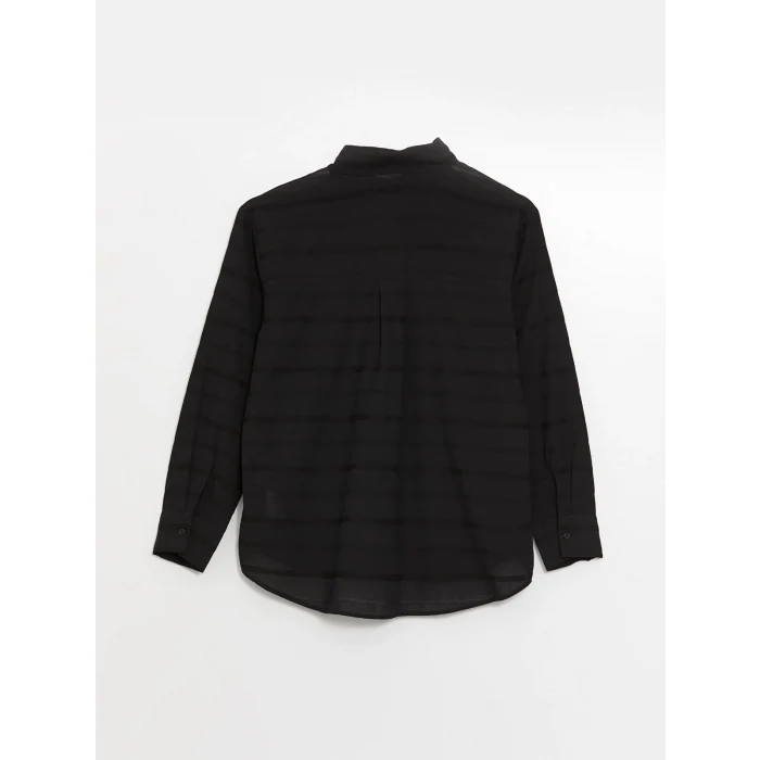 LCW Vision Siyah Kendinden Desenli Uzun Kollu Oversize Kadın Gömlek