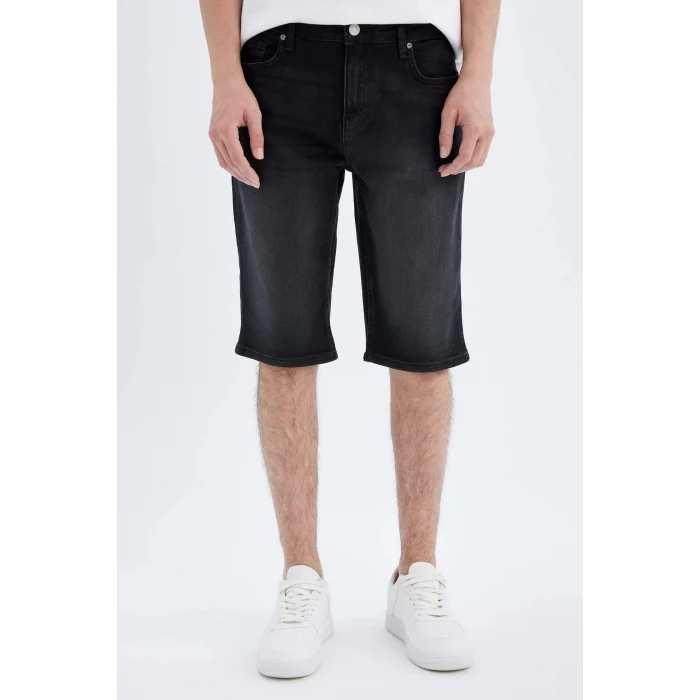 Defacto C2694 Siyah Regular Fit Jean Bermuda Şort