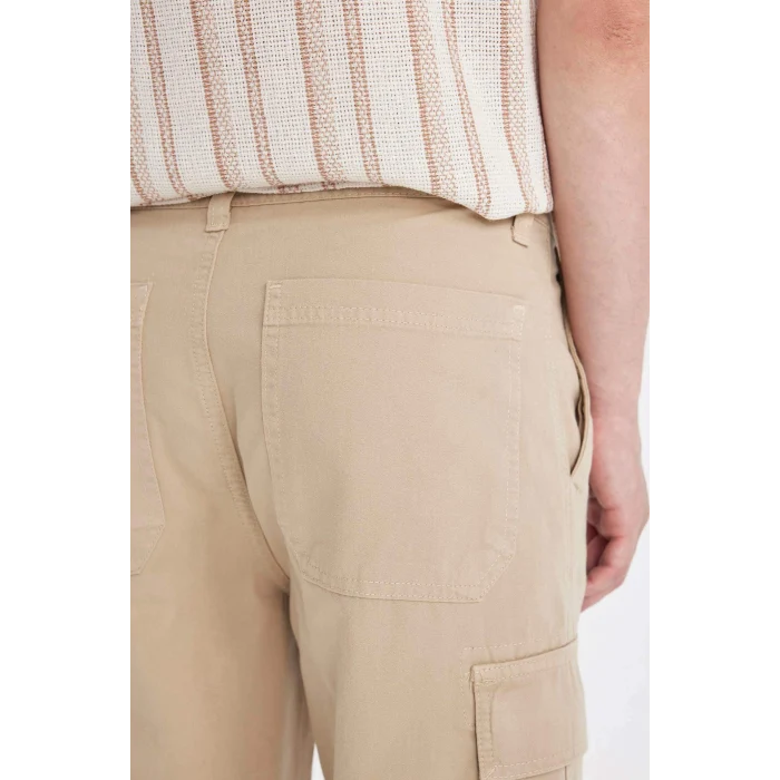 Defacto C5382 Bej Relax Fit Düz Paça Gabardin Kargo Bermuda Şort