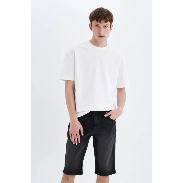 Defacto C2694 Siyah Regular Fit Jean Bermuda Şort