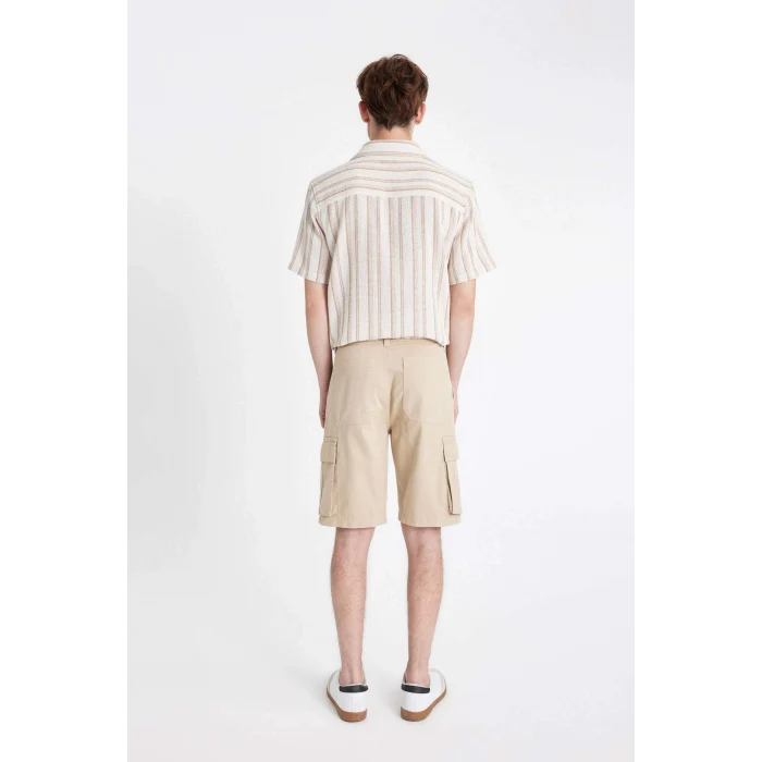 Defacto C5382 Bej Relax Fit Düz Paça Gabardin Kargo Bermuda Şort