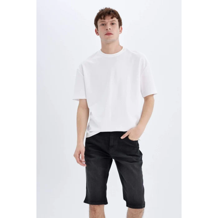 Defacto C2694 Siyah Regular Fit Jean Bermuda Şort