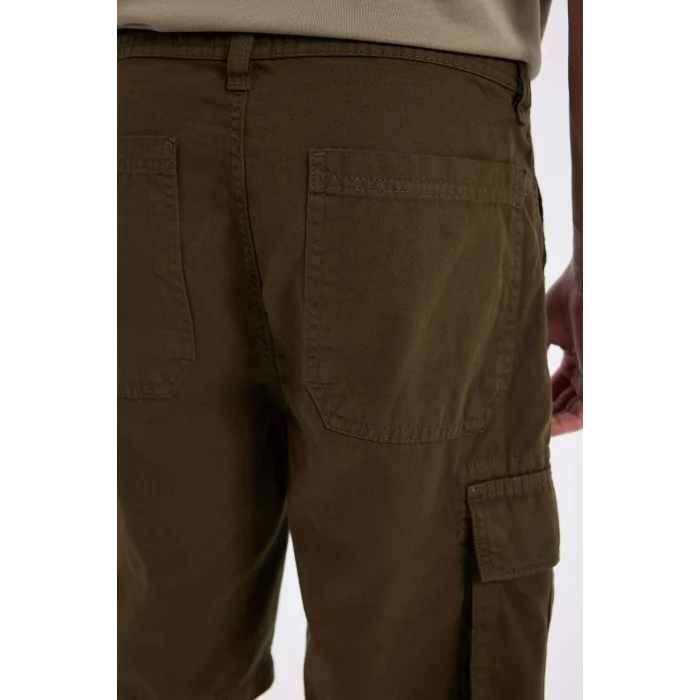 Defacto C5382 Haki Relax Fit Düz Paça Gabardin Kargo Bermuda Şort