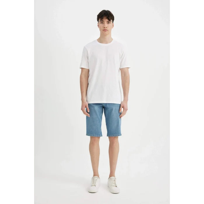 Defacto C2692 Mavi Slim Fit Dar Kesim Jean Bermuda Şort