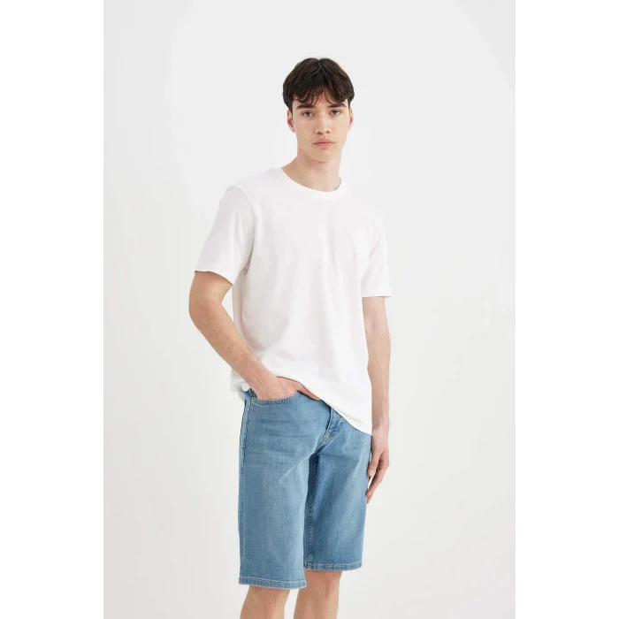 Defacto C2692 Mavi Slim Fit Dar Kesim Jean Bermuda Şort