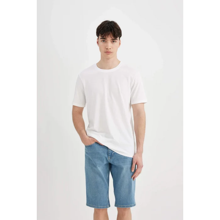 Defacto C2692 Mavi Slim Fit Dar Kesim Jean Bermuda Şort