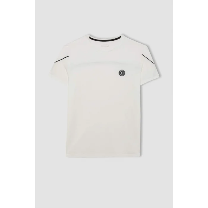 Defacto C1748 Beyaz DeFactoFit Standart Fit Bisiklet Yaka Baskılı Ağır Kumaş Kısa Kollu Sporcu Tişört