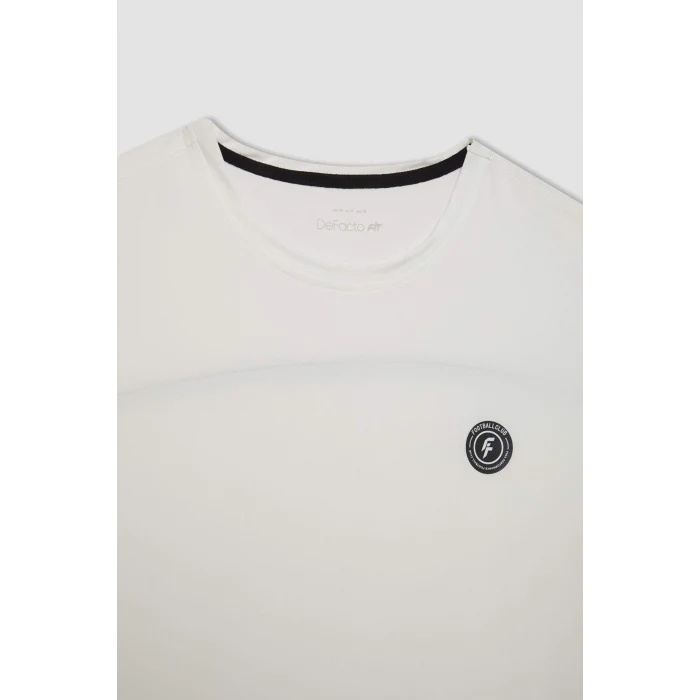 Defacto C1748 Beyaz DeFactoFit Standart Fit Bisiklet Yaka Baskılı Ağır Kumaş Kısa Kollu Sporcu Tişört
