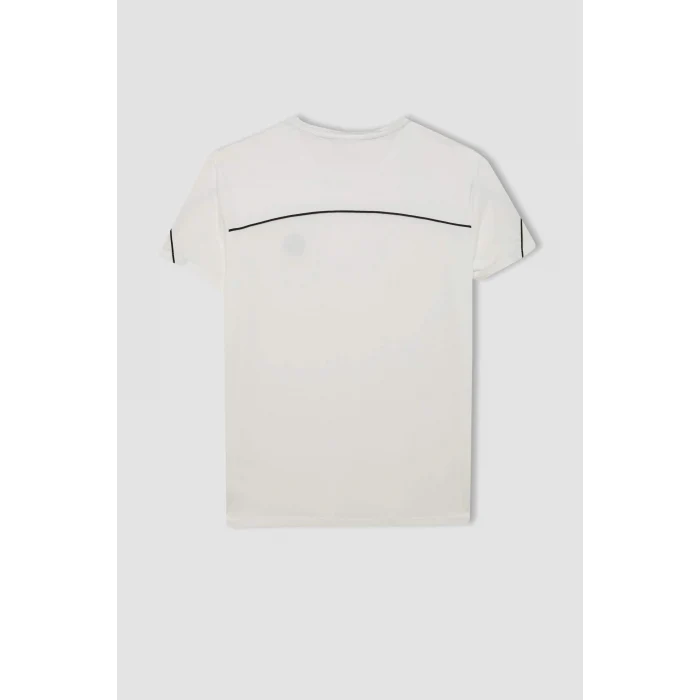 Defacto C1748 Beyaz DeFactoFit Standart Fit Bisiklet Yaka Baskılı Ağır Kumaş Kısa Kollu Sporcu Tişört