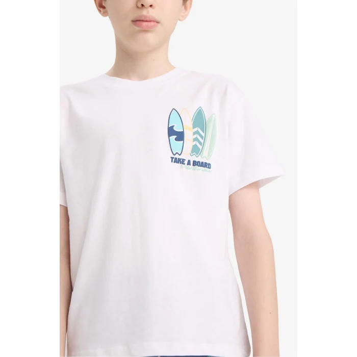 Defacto E2693 Beyaz Erkek Çocuk Pijama Takımı Baskılı Kısa Kollu Üst Desenli Şort