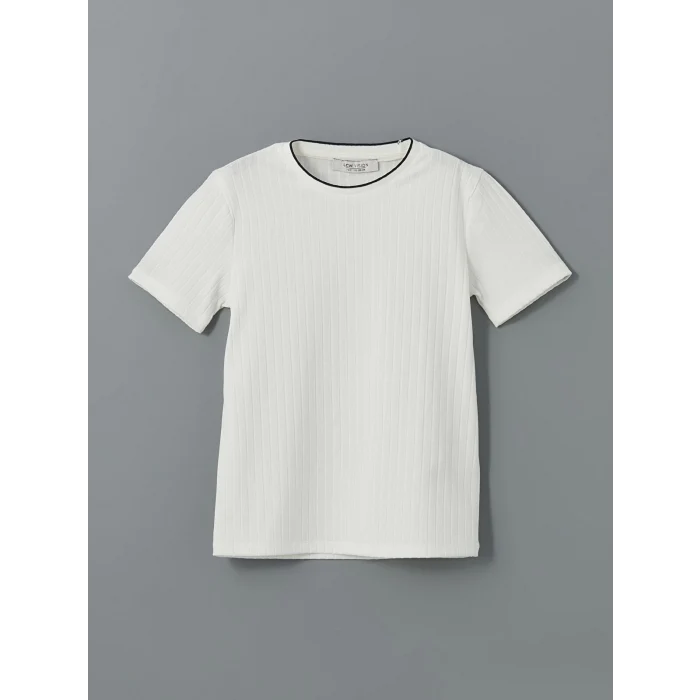 LCW Vision Beyaz Bisiklet Yaka Dokulu Erkek Çocuk Tişört