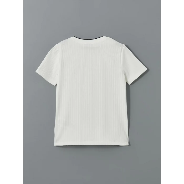 LCW Vision Beyaz Bisiklet Yaka Dokulu Erkek Çocuk Tişört