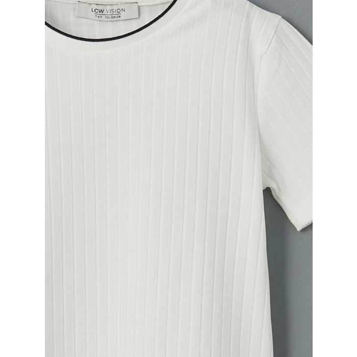 LCW Vision Beyaz Bisiklet Yaka Dokulu Erkek Çocuk Tişört