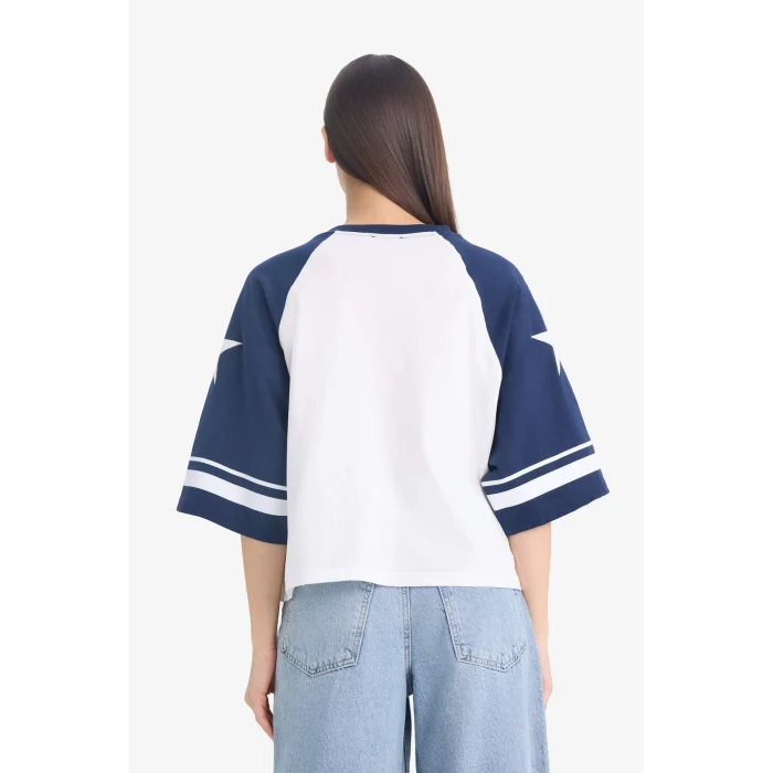 Defacto F2904 İndigo Coool Loose Fit Bisiklet Yaka Baskılı Kısa Kollu Tişört