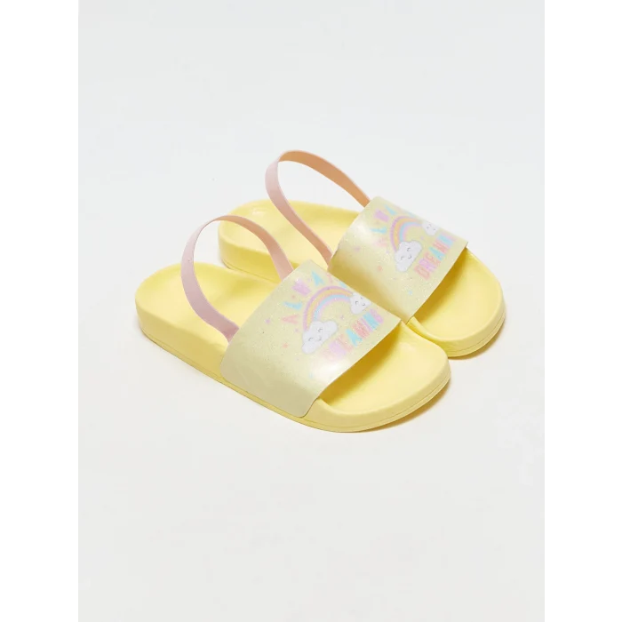 LCW STEPS Sari Baskılı Tek Bantlı Kız Çocuk Terlik
