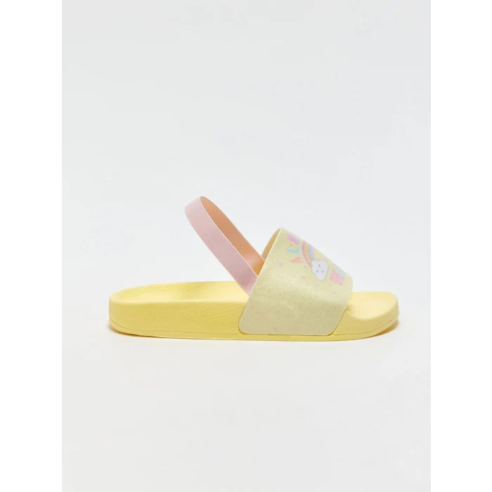 LCW STEPS Sari Baskılı Tek Bantlı Kız Çocuk Terlik