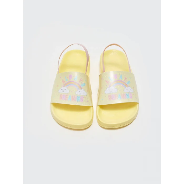 LCW STEPS Sari Baskılı Tek Bantlı Kız Çocuk Terlik