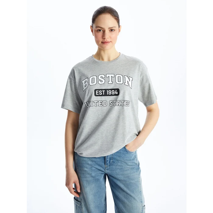 LCW Modest Gri Bisiklet Yaka Baskılı Kadın Tunik