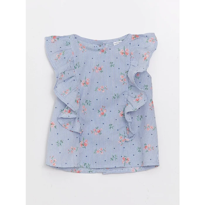 LCW baby Ekru Bisiklet Yaka Desenli Kız Bebek Bluz ve Tayt 2li Takım