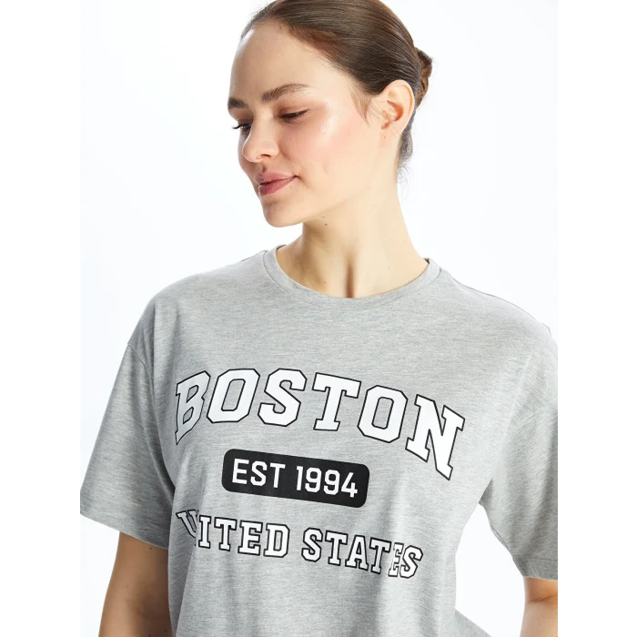 LCW Modest Gri Bisiklet Yaka Baskılı Kadın Tunik