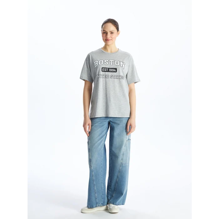 LCW Modest Gri Bisiklet Yaka Baskılı Kadın Tunik