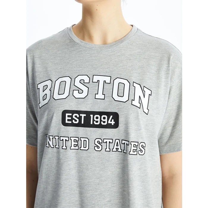 LCW Modest Gri Bisiklet Yaka Baskılı Kadın Tunik