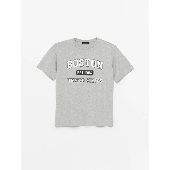 LCW Modest Gri Bisiklet Yaka Baskılı Kadın Tunik