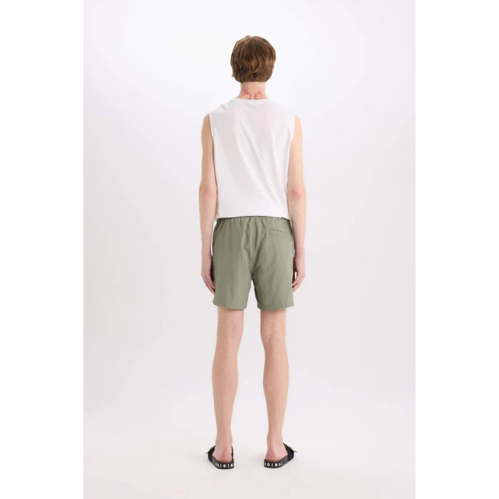 Defacto E0995 Haki Baskılı File Astarlı Diz Üstü Deniz Şortu