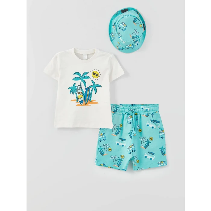 LCW baby Ekru Bisiklet Yaka Desenli Erkek Bebek 3lü Takım