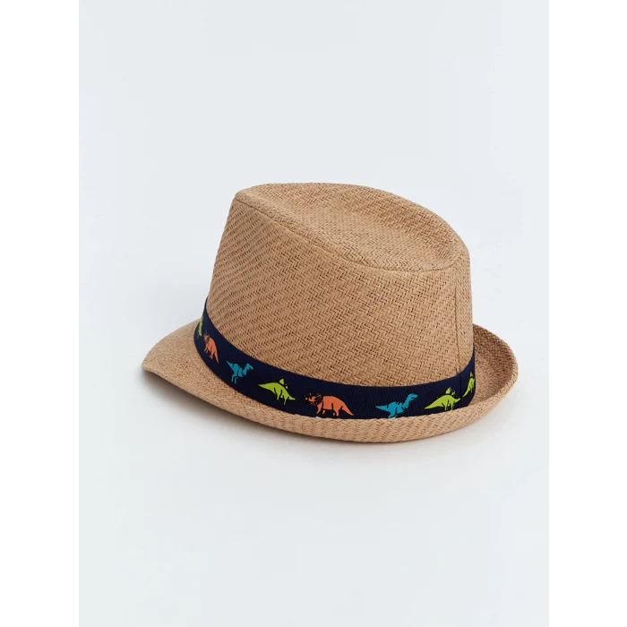 LCW ACCESSORIES Bej Dinozor Baskılı Erkek Çocuk Hasır Fötr Şapka