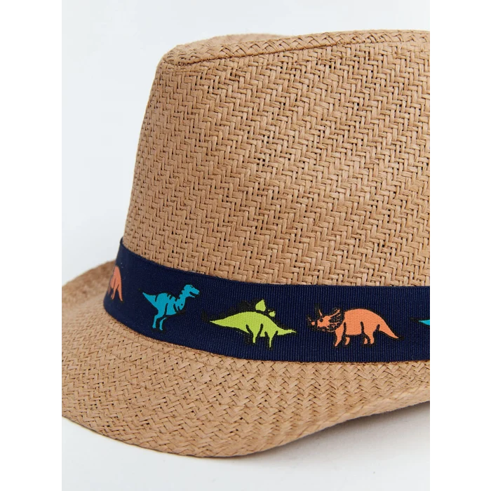 LCW ACCESSORIES Bej Dinozor Baskılı Erkek Çocuk Hasır Fötr Şapka