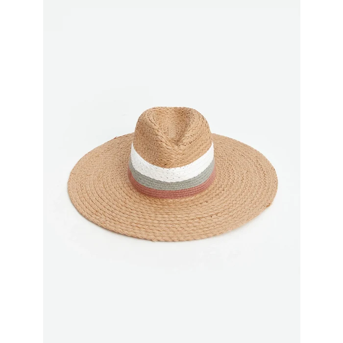 LCW ACCESSORIES Bej Çizgi Detaylı Kadın Hasır Fötr Şapka