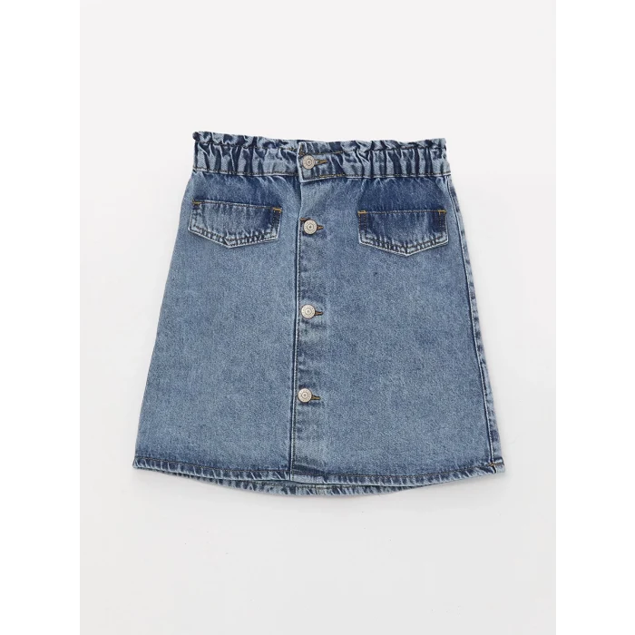 LCW Kids Mavi Beli Lastikli Kız Çocuk Jean Etek