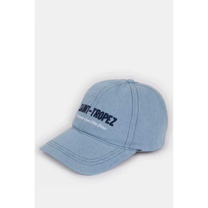 Defacto D5609 Mavi Kadın Nakışlı Nakış Jean Cap Şapka