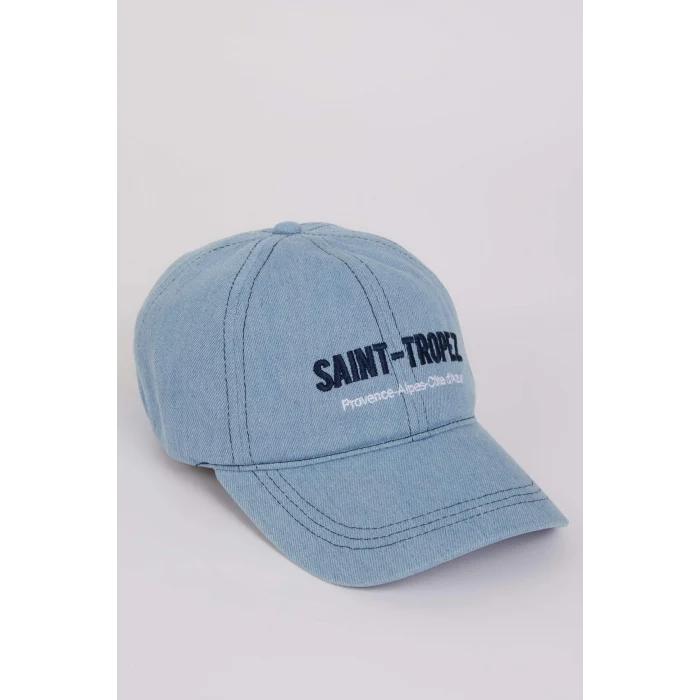 Defacto D5609 Mavi Kadın Nakışlı Nakış Jean Cap Şapka