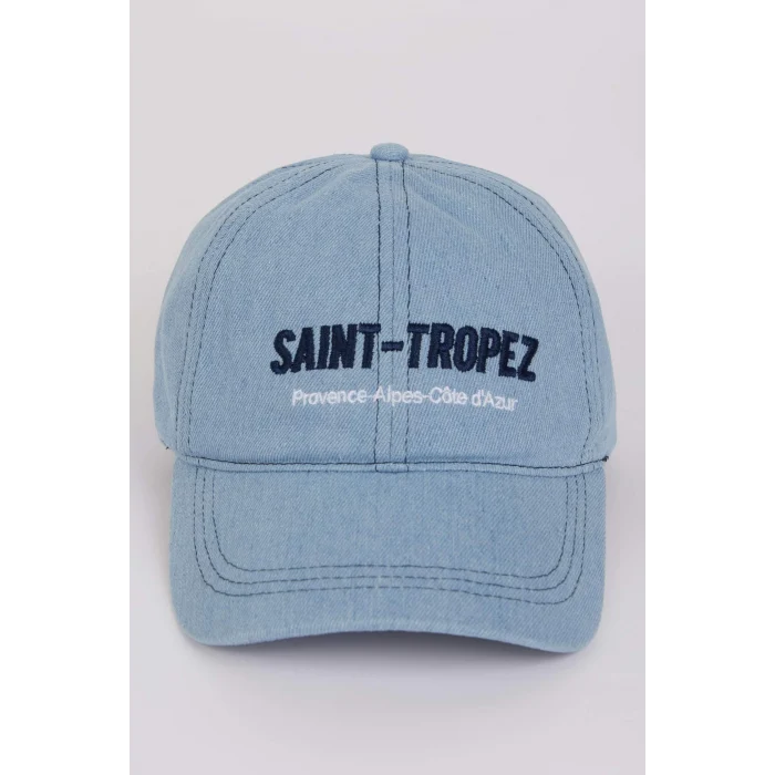 Defacto D5609 Mavi Kadın Nakışlı Nakış Jean Cap Şapka