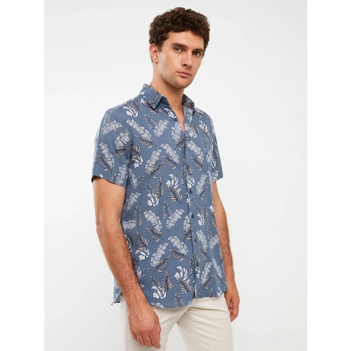SOUTHBLUE Indigo Regular Fit Kısa Kollu Desenli Viskon Erkek Gömlek