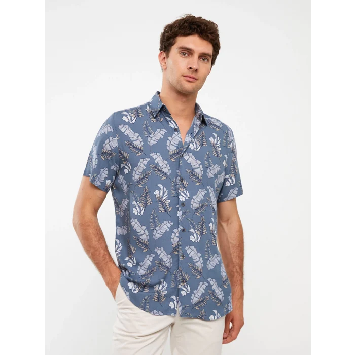 SOUTHBLUE Indigo Regular Fit Kısa Kollu Desenli Viskon Erkek Gömlek