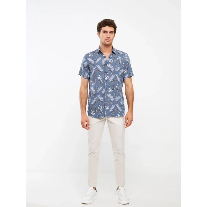 SOUTHBLUE Indigo Regular Fit Kısa Kollu Desenli Viskon Erkek Gömlek